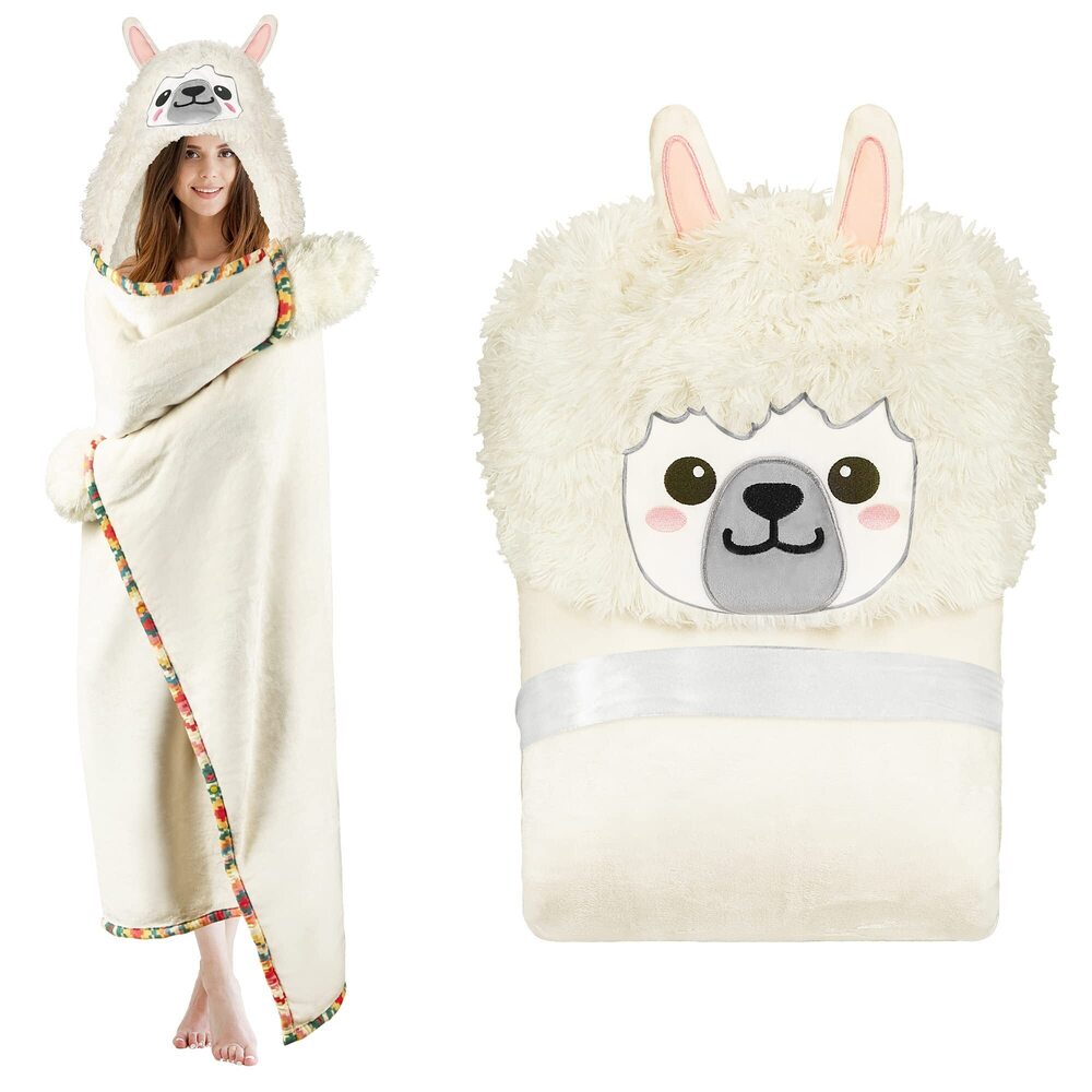 3257 Llama Alpaca Wearable Hooded Blanket for Adults – Fuzzy Super Soft